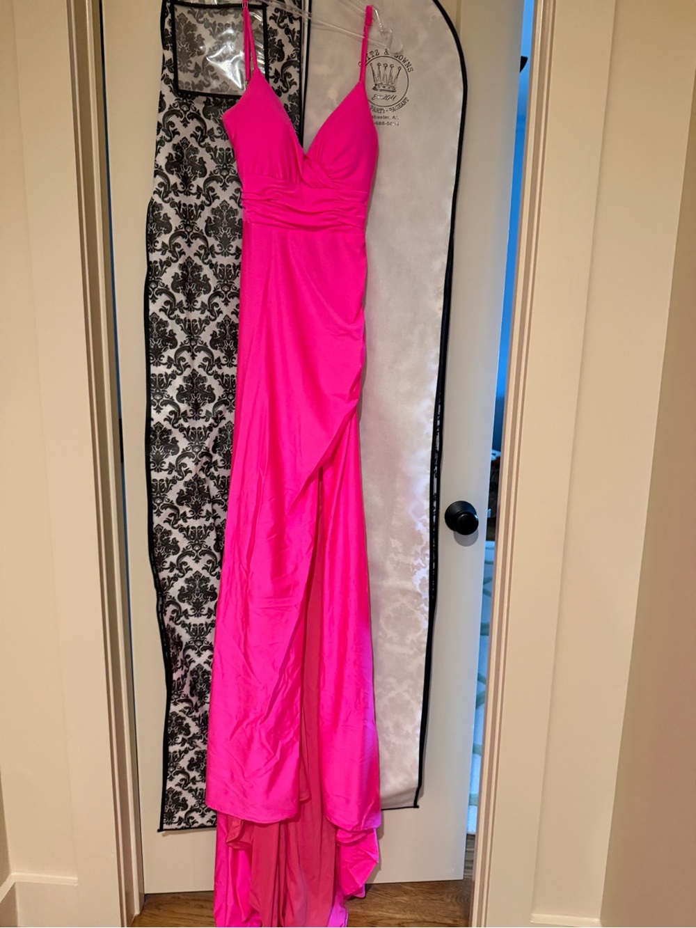 Clarisse Women's Hot Pink V-Neck Evening Gown